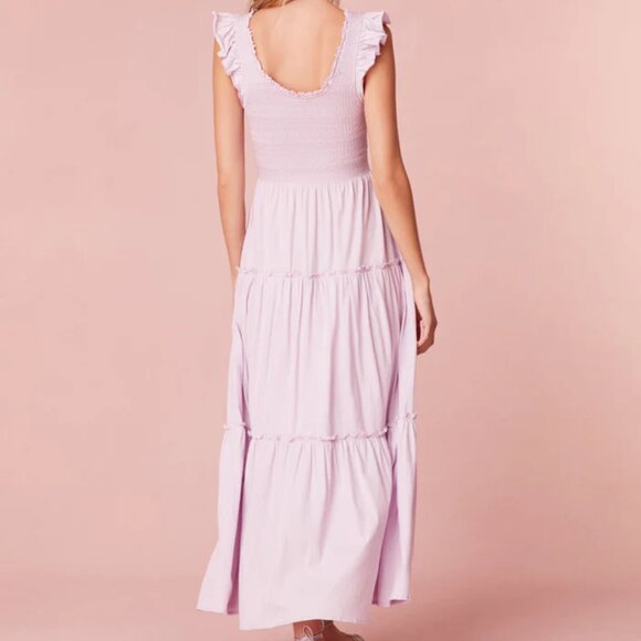 LoveShackFancy Chessie Smocked Flutter-Sleeve Tiered Midi Dress-Lilac BloomXL - Picture 3 of 10
